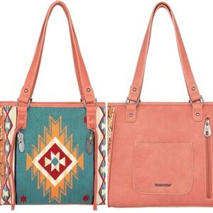 Montana West Coral and Teal Southwestern Tote
